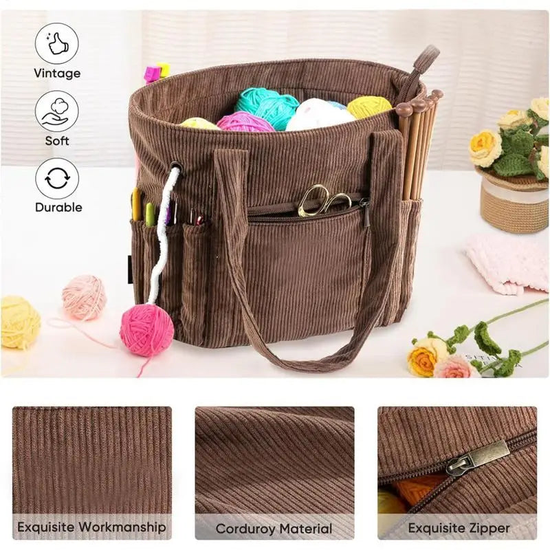 Crochet Yarn Bag - Large Capacity Corduroy Yarn Holder