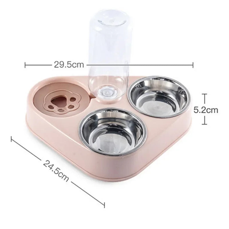 3-in-1 Stainless Steel Pet Feeder - Dog & Cat Food and Water Bowl