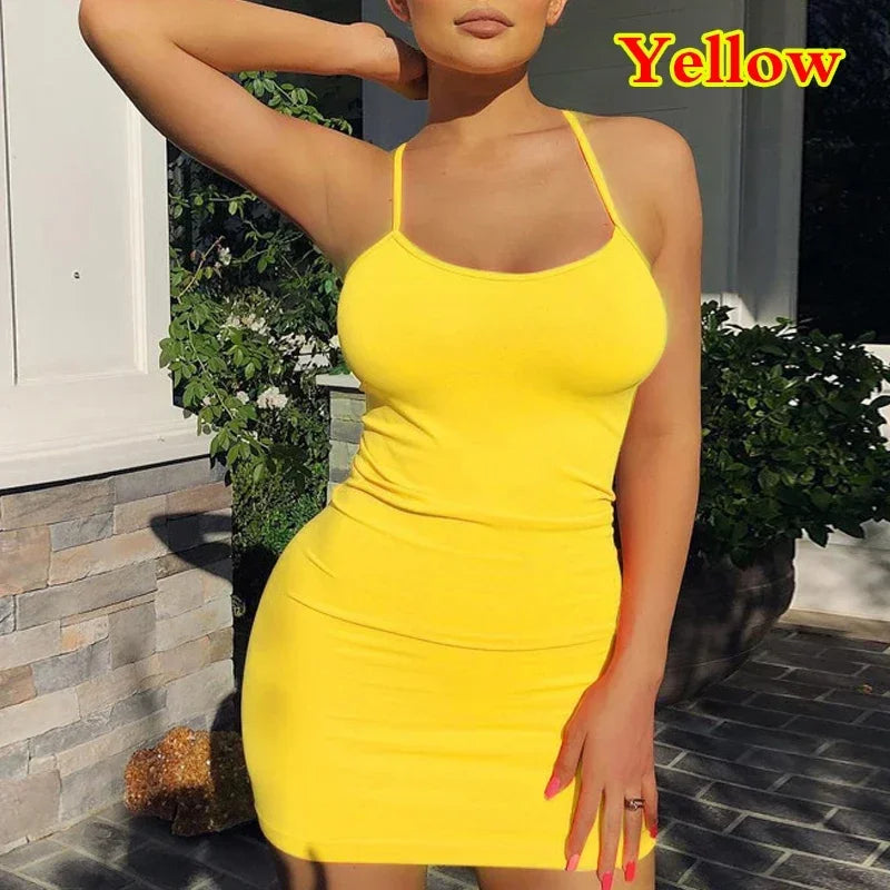 Spaghetti Strap Mini Dress - Women's Sexy Bodycon Club Party Dress