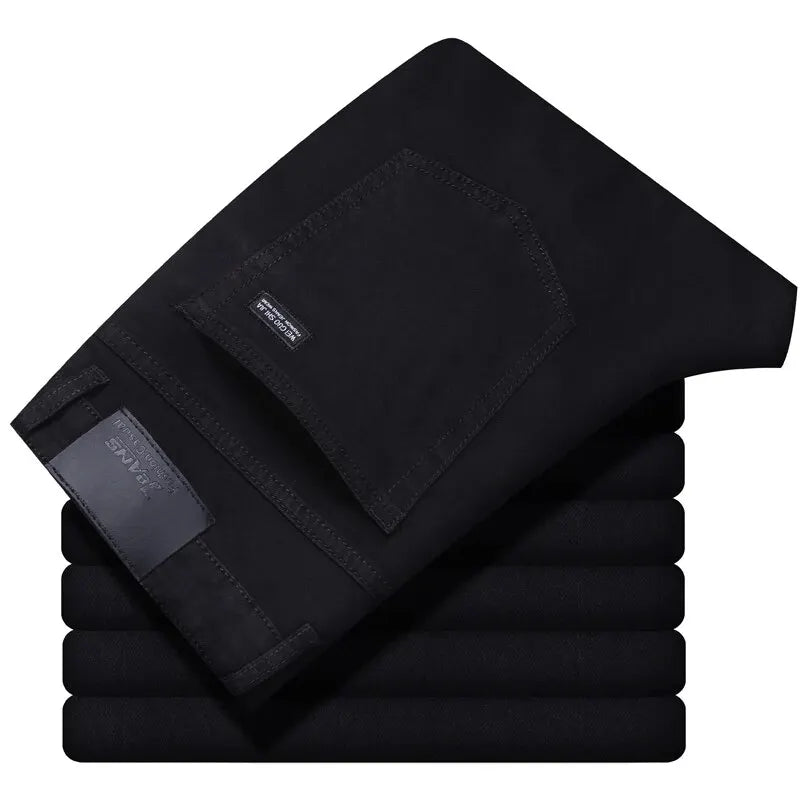 Wthinlee Men's Straight Stretch Jeans - Classic Blue Black Denim Trousers