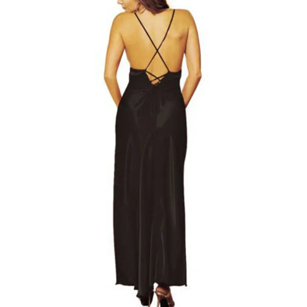 Sexy Satin Night Dress - Sleeveless Long Robe Gown