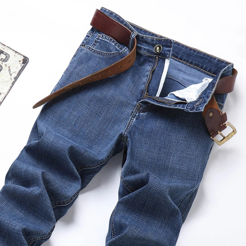 Spring Summer Men's Slim Thin Jeans - Retro Light Blue Denim Pants