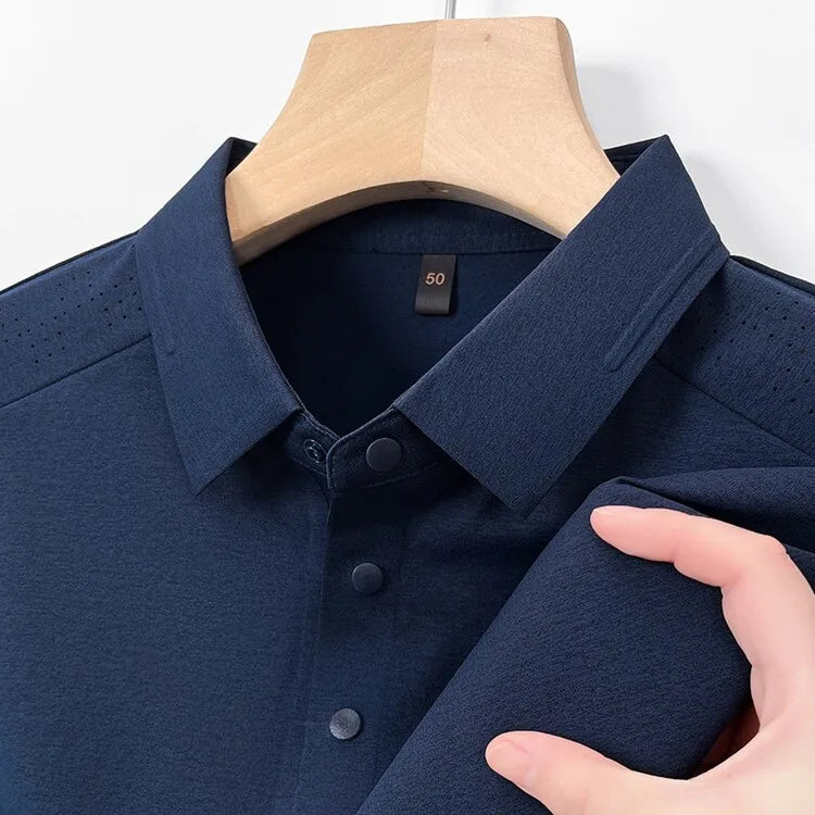 Men's Hollowed-out Polo Shirt - Breathable Slim Fit for Summer