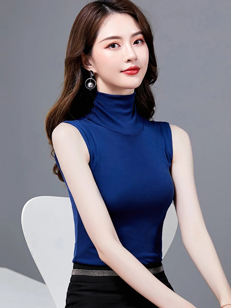 Summer Tops for Women - Turtleneck Sleeveless Lace Tank Tops