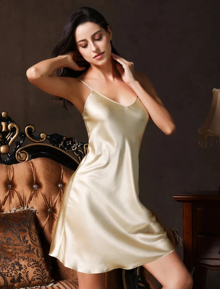 Real Silk Nightgown for Women - Plus Size Deep V-Neck Chemise