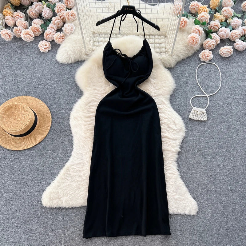 Sexy Hanging Neck Lace-Up Dress - Slimming Summer Party Dress