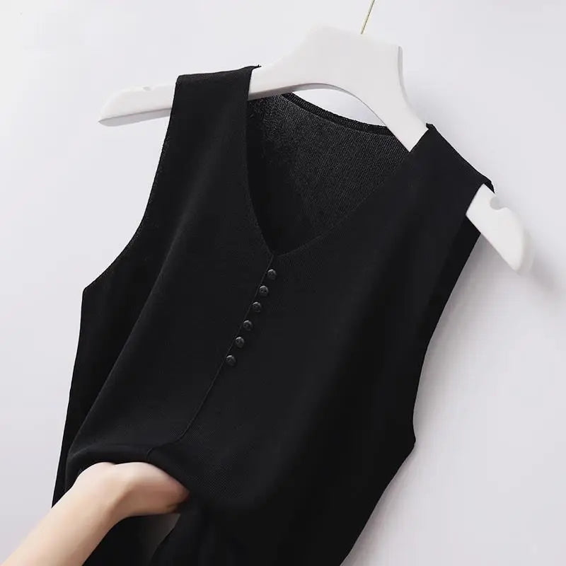 Fashion Summer Sleeveless V-Neck Knitted Tank Tops - Women's Camisole Tops