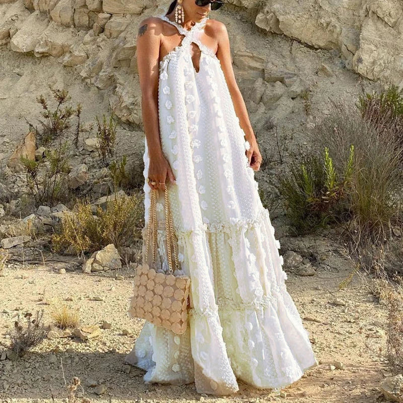 Women's Bohemian Summer Beach Sundress - Casual Vintage Loose Long Dress