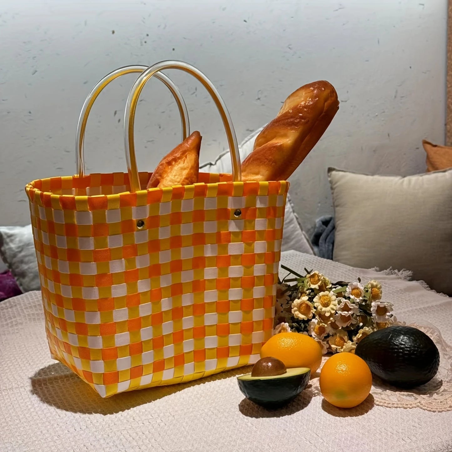 Woven Camping Tote Bag - Picnic & Beach Vegetable Basket
