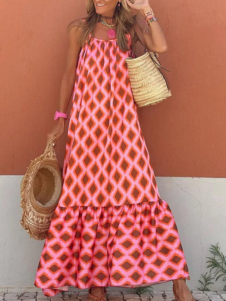 Women's Boho Beach Maxi Dress - Summer Retro Print Long Dress