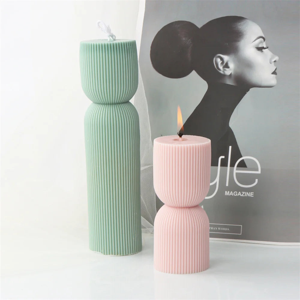 Stripe Pillar Candle Mold - Silicone Ribbed Conical DIY Mold