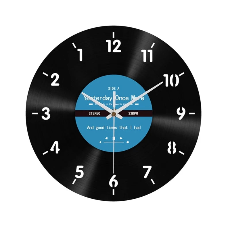 Elegant Counterclockwise Wall Clock - 12 Inch Vinyl Record Design