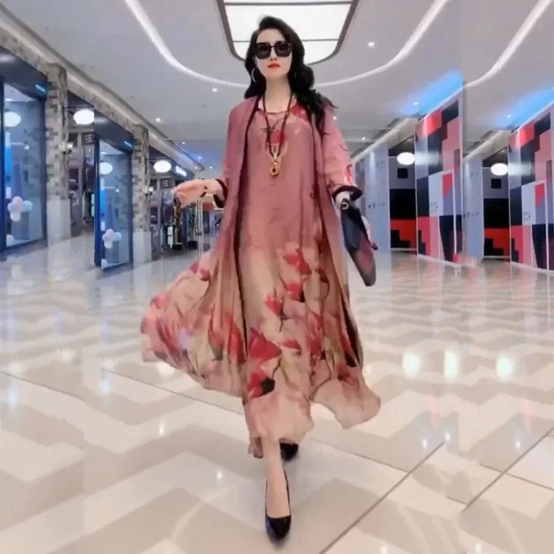 Mother Dress Suit - Women's Casual Two-Piece Long Dress Set