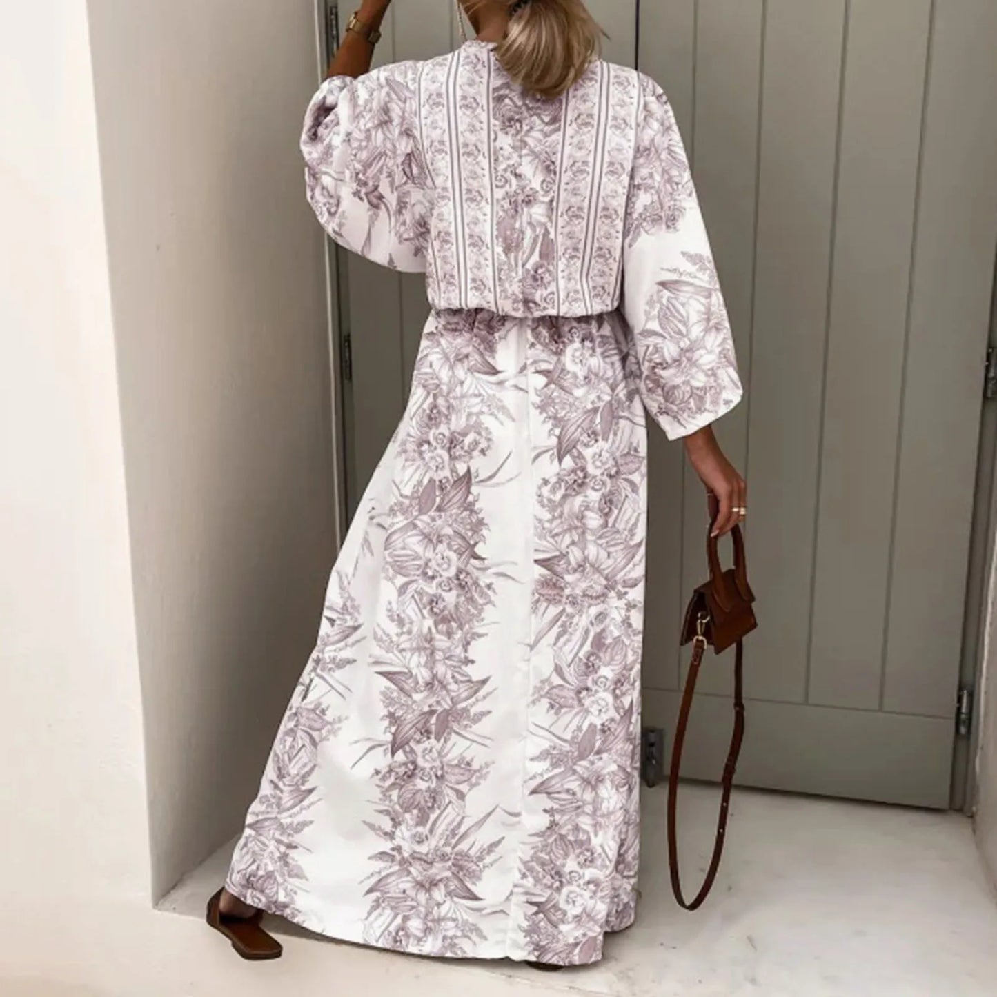 Boho Print Half Sleeve Long Dress - Japanese Kimono Lace-Up Sundress
