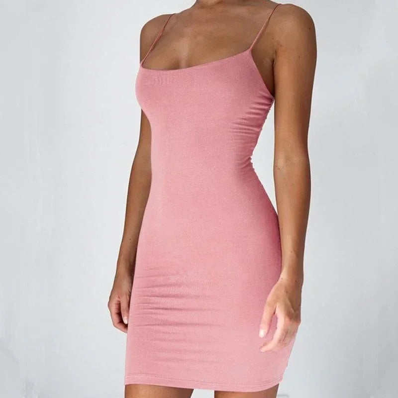 Spaghetti Strap Mini Dress - Women's Sexy Bodycon Club Party Dress