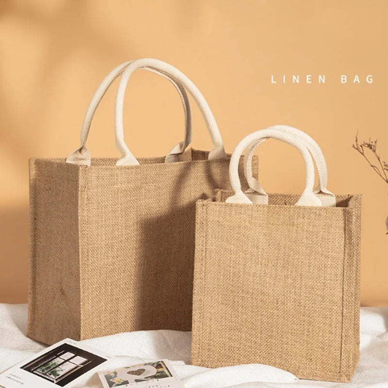 Fashion Burlap Tote Bag - Women's Jute Beach Shopping Handbag