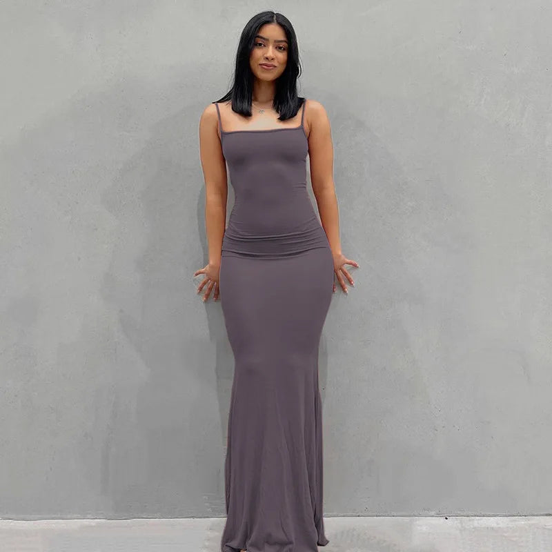 Sexy Spaghetti Strap Black Maxi Dress - Y2K Sleeveless Bodycon Evening Dress
