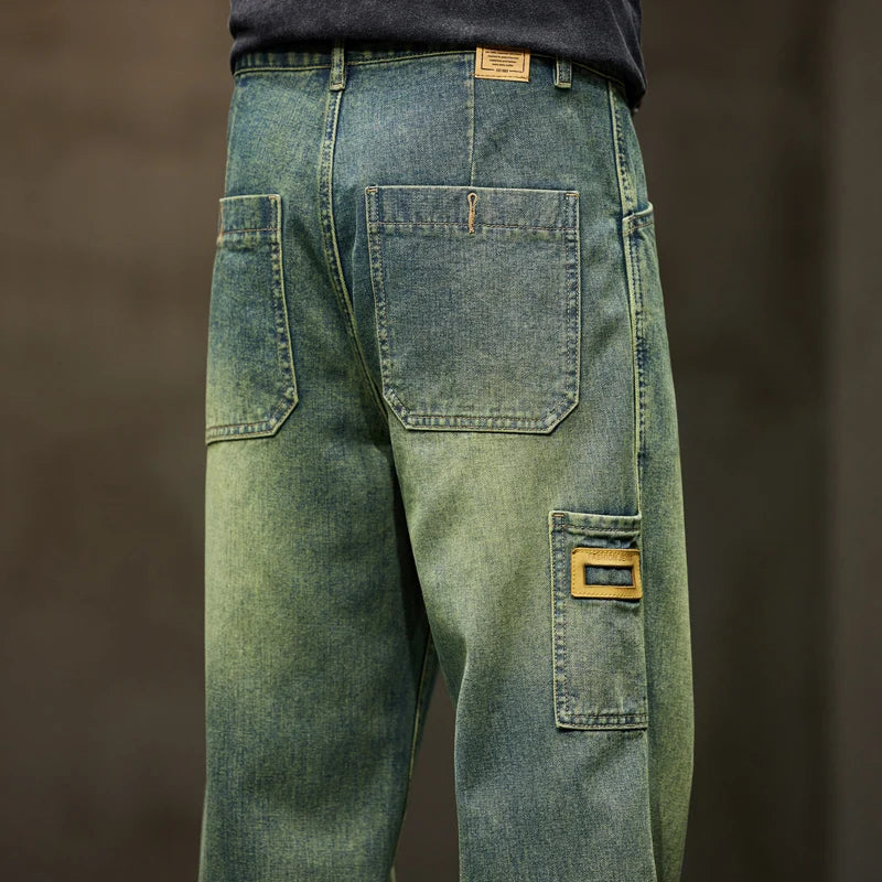 Men's Wide Leg Baggy Jeans - Retro Blue Denim Pants