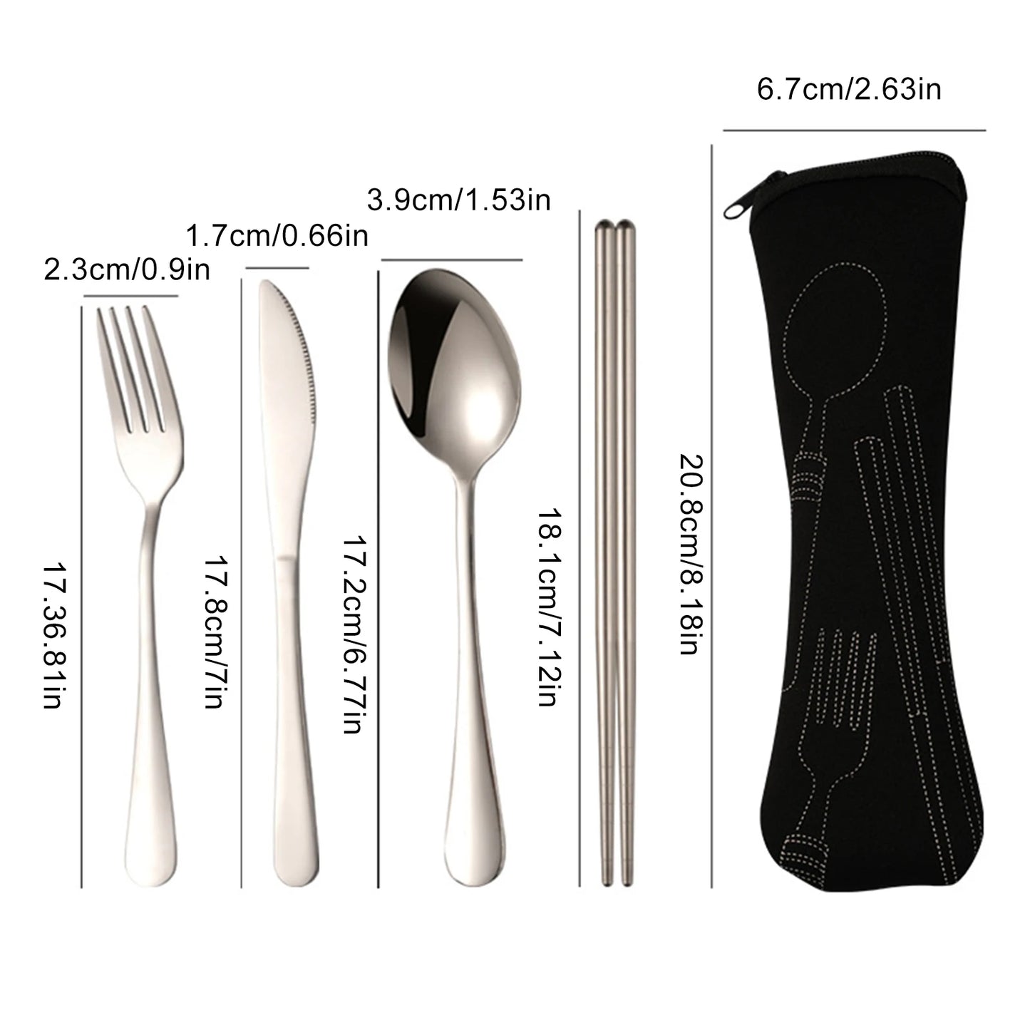 Portable Stainless Steel Flatware Set Lunch Cutlery Set With Case Stainless Steel Reusable Cutlery Kit For Lunch Box Workplace