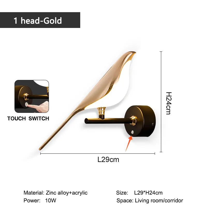 Creative Bird LED Wall Sconce with Touch Switch