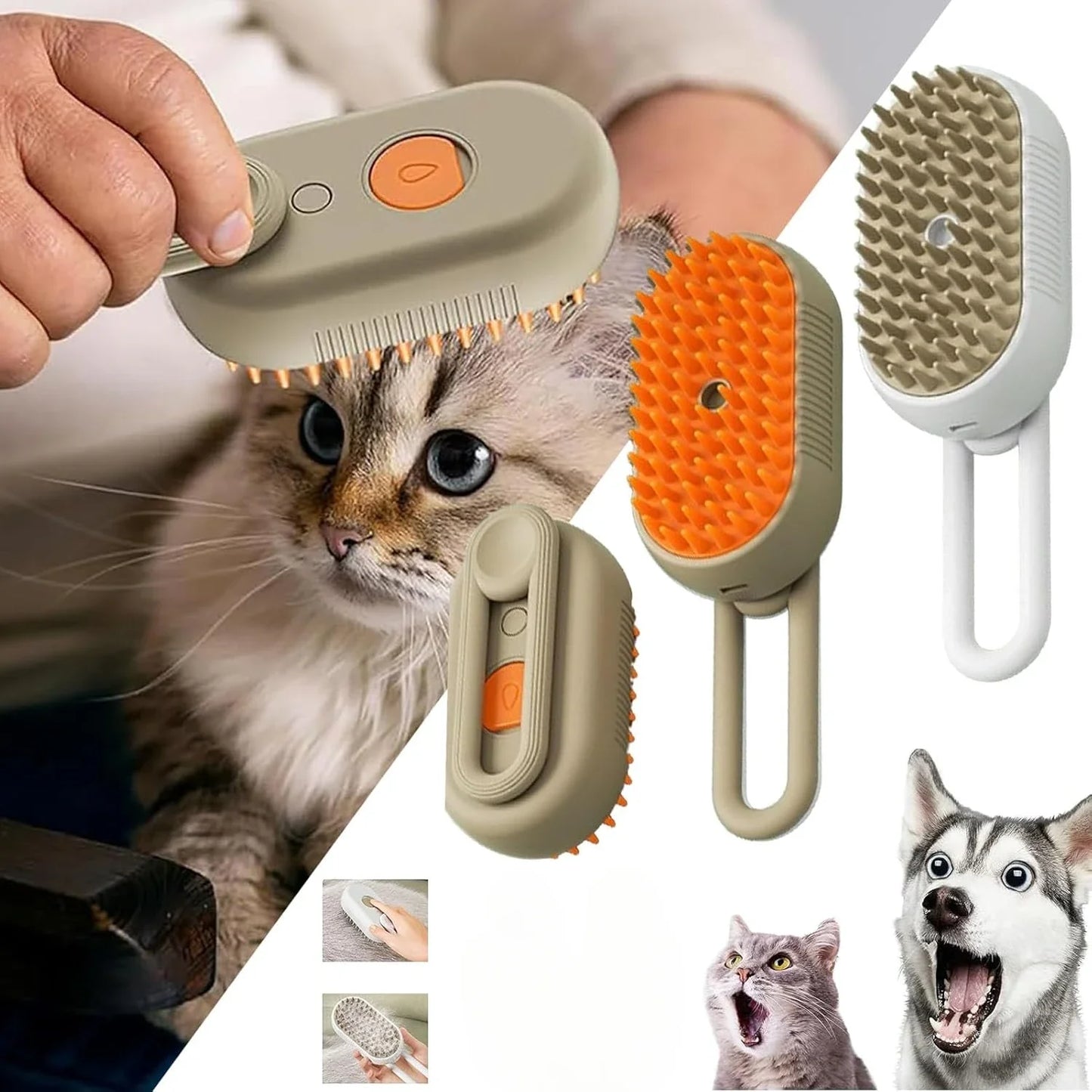 3-in-1 Pet Spray Brush – Steam, Massage & Hair Removal Comb