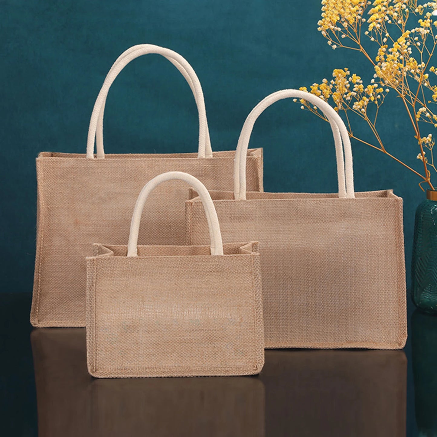 Fashion Burlap Tote Bag - Vintage Jute Beach Shopping Handbag