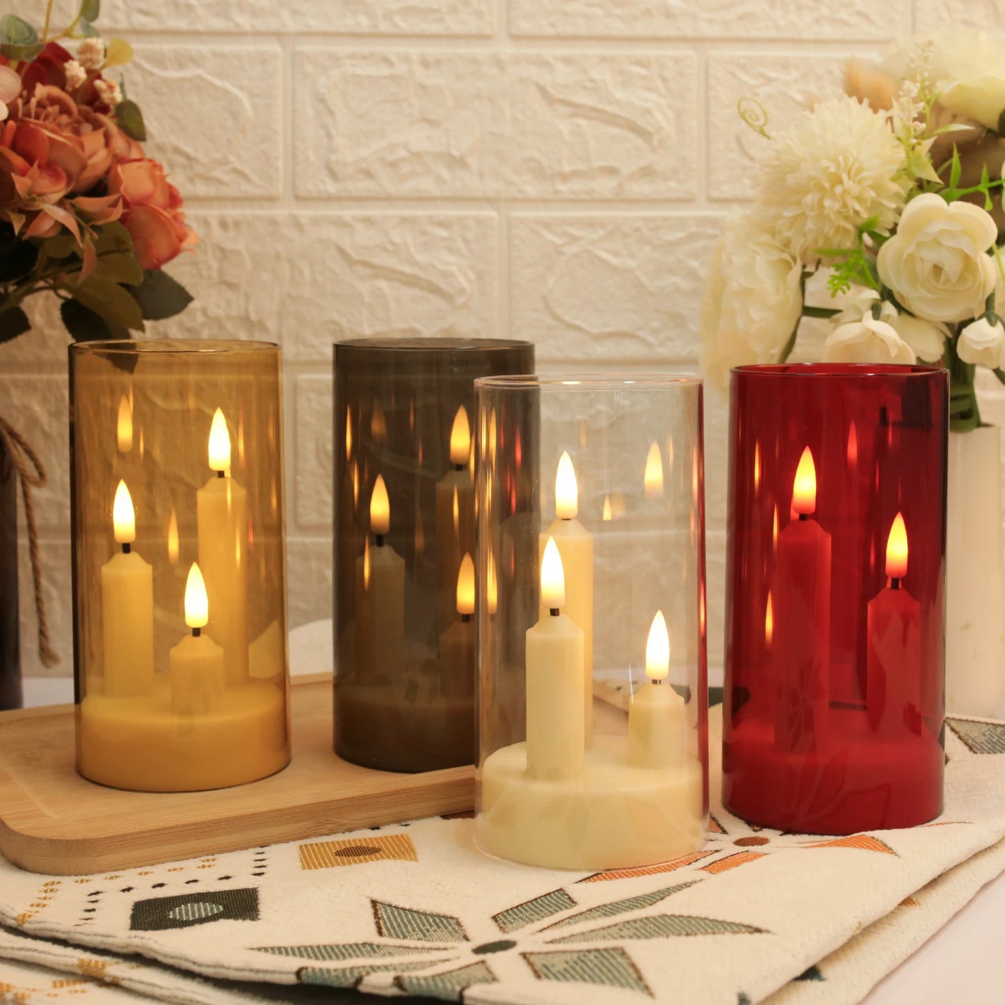 Clear Acrylic 3-Wick Flameless LED Candles - Battery Operated