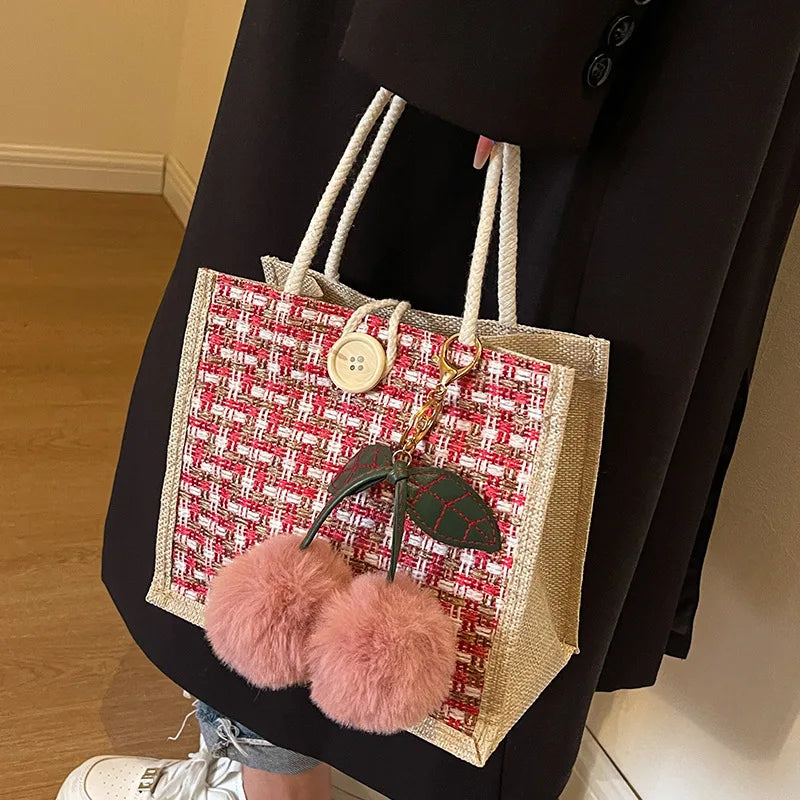 Jute Tote Bag - Woven Linen Handbag for Grocery & Lunch