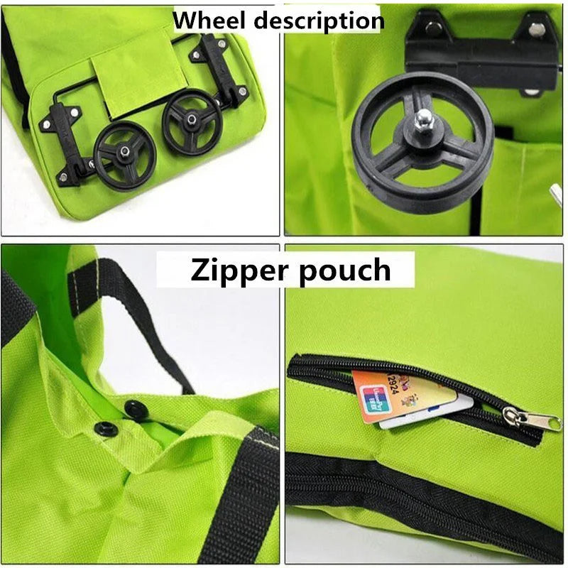 Portable Grocery Tug Bag with Wheels & PVC Tote