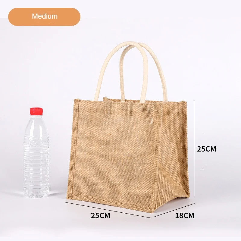 Fashion Burlap Tote Bag - Women's Jute Beach Shopping Handbag