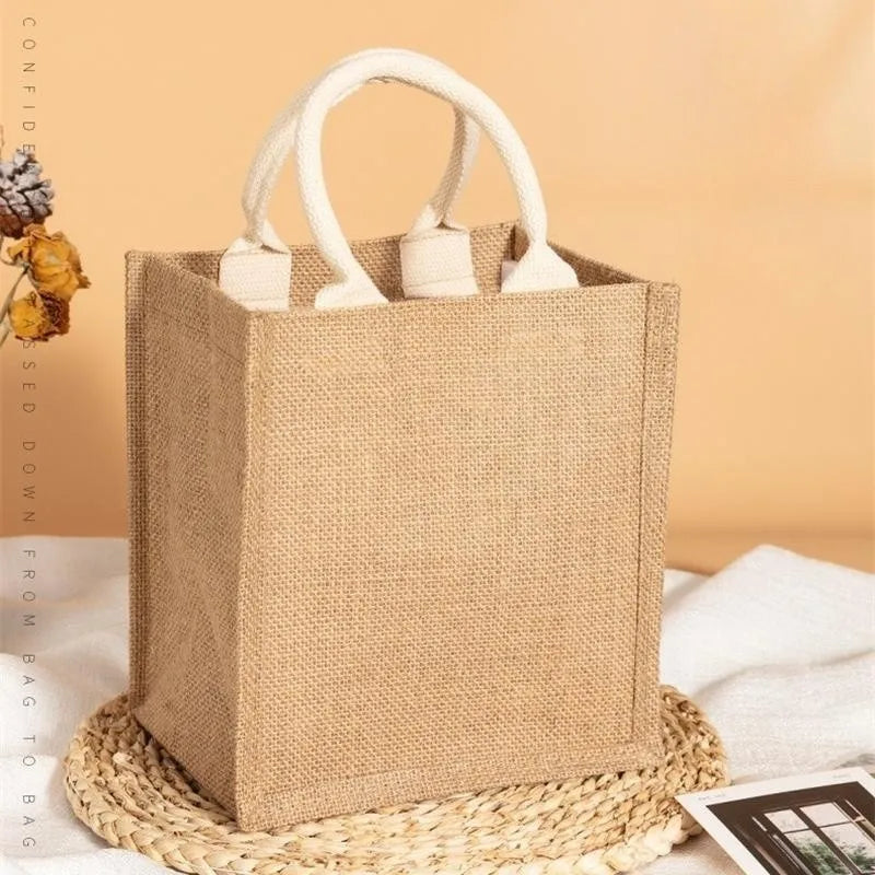 Fashion Burlap Tote Bag - Women's Jute Beach Shopping Handbag