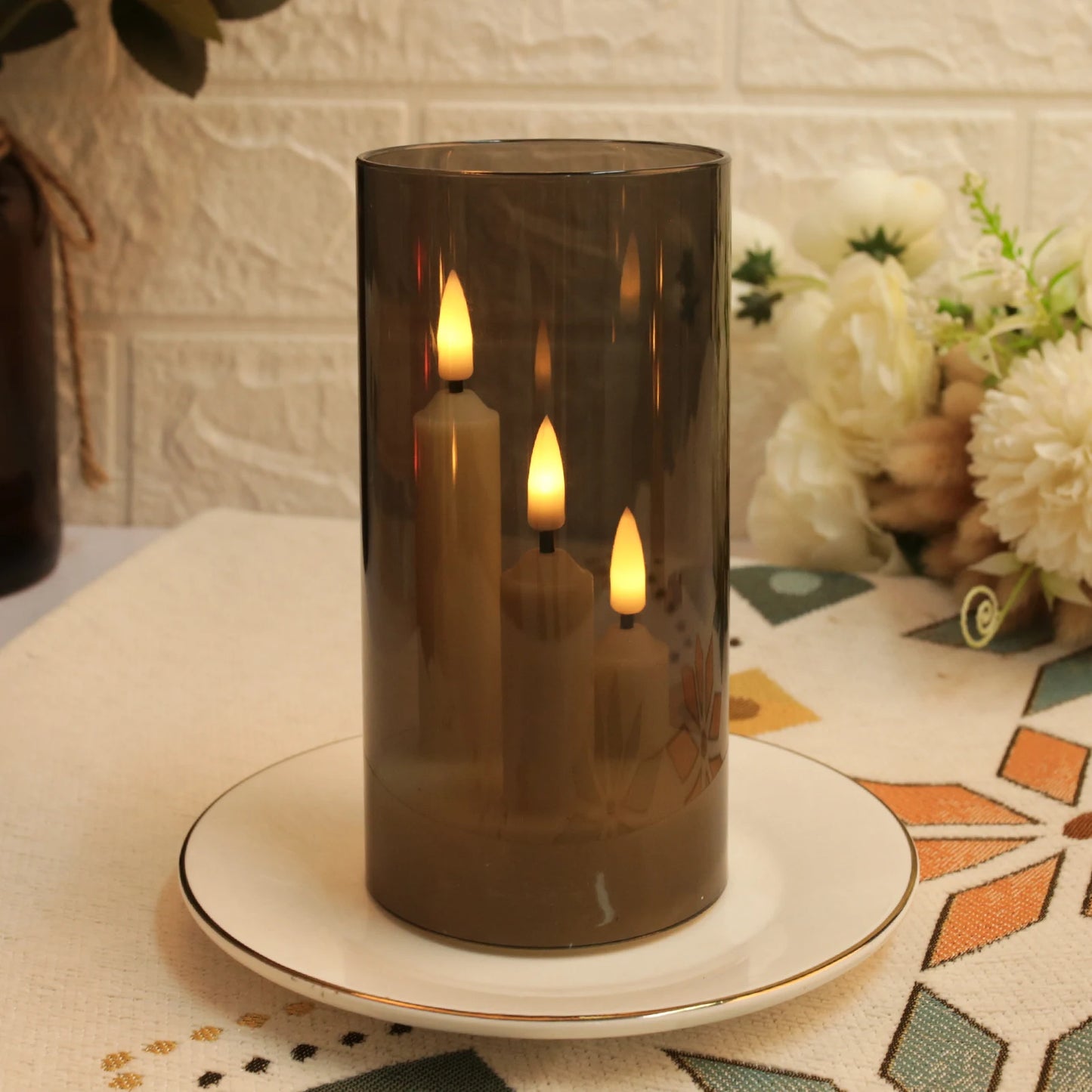 Clear Acrylic 3-Wick Flameless LED Candles - Battery Operated