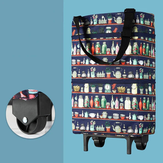 Tote Shopping Bag with Wheels | Foldable Trolley Cart