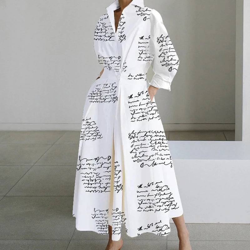 Autumn Maxi Dress - Turn Down Collar Long Sleeve Party Dress