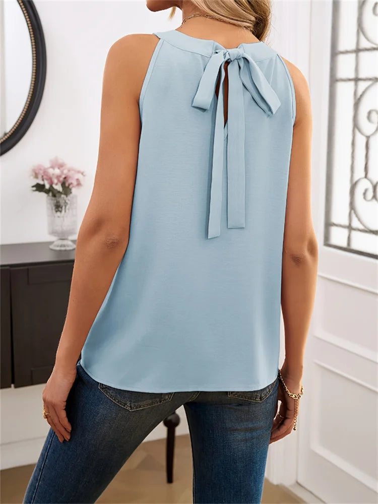 Elegant Women's Summer Tank Tops - O-Neck Sleeveless Casual Black Tees