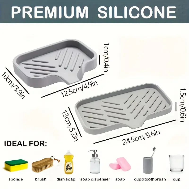 Silicone Faucet Mat – Sink Tray with Soap & Sponge Storage