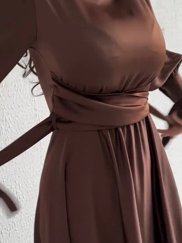 Lotus Leaf Sleeve Satin Abaya Long Dress - Ramadan Party Dress