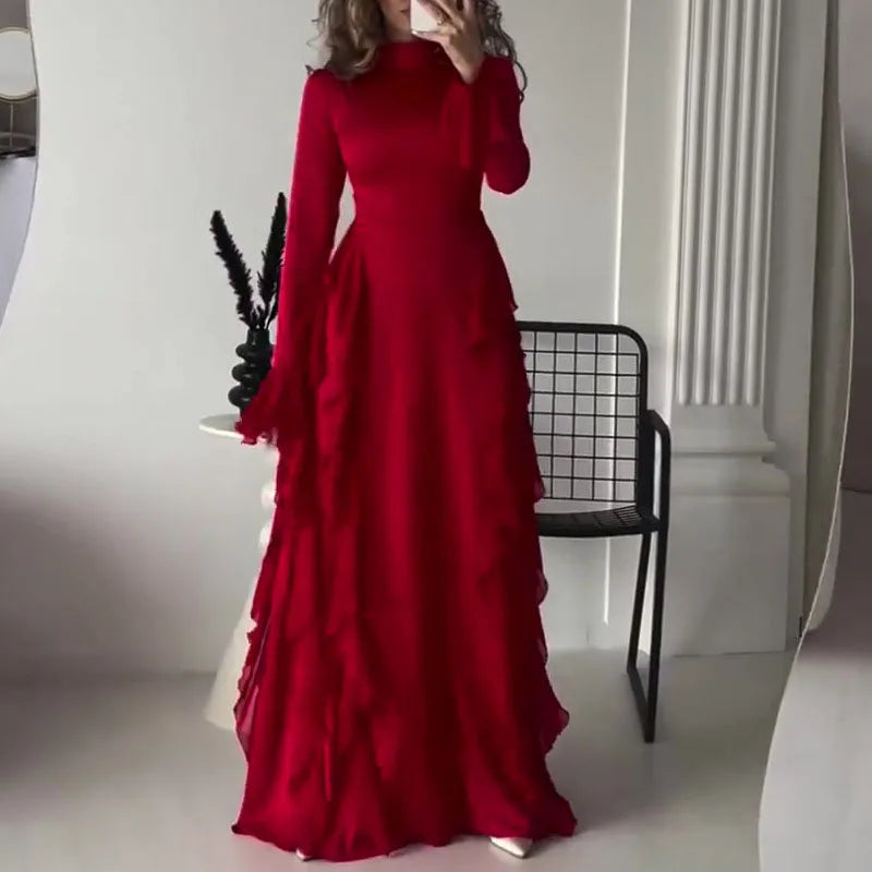 Spring Elegant O-Neck Long Dress - Backless Lace-Up Maxi Dress