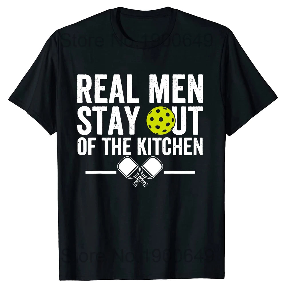 Real Men Stay Out of the Kitchen Pickleball T-Shirt - Funny Vintage Player Tee