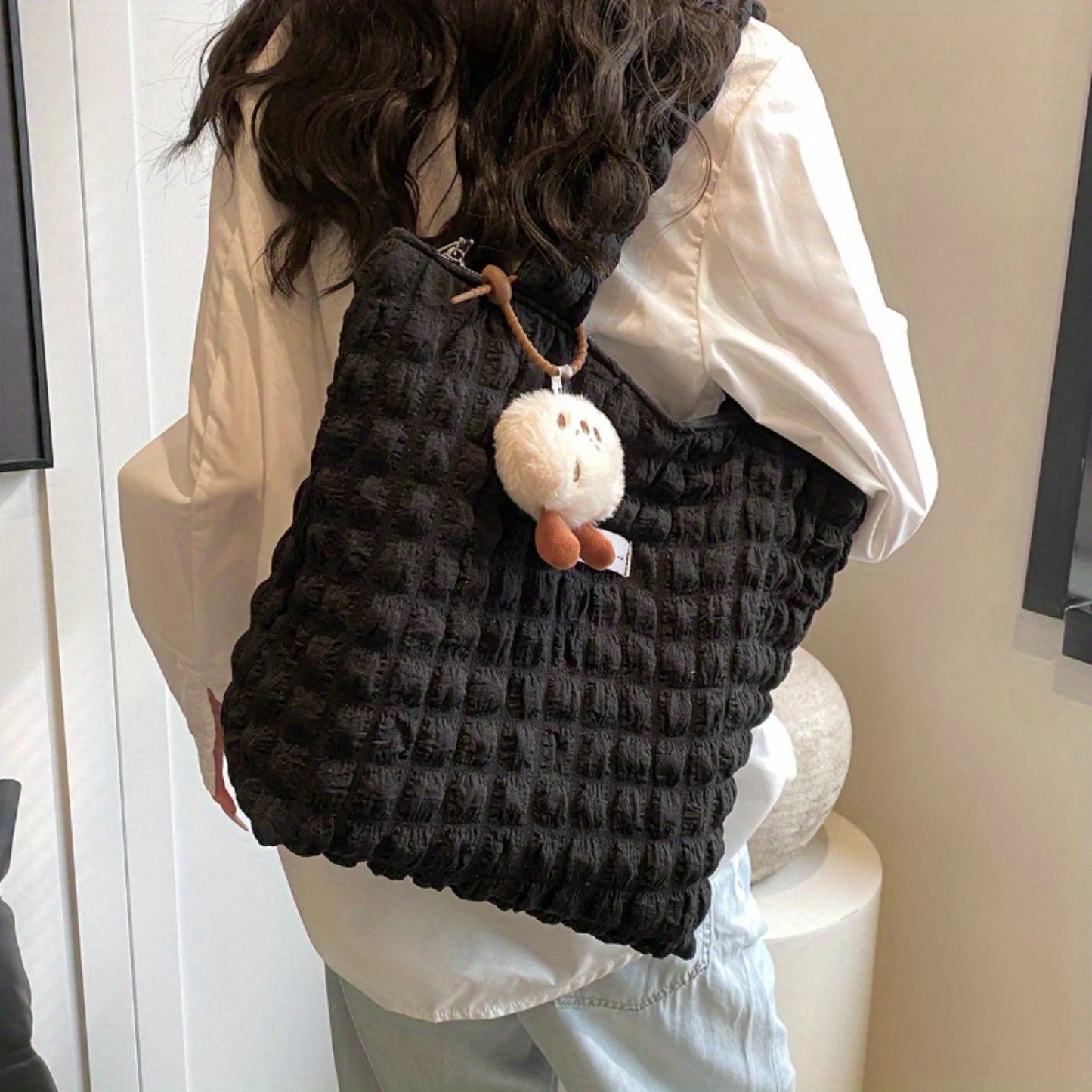 Ruched Tote Bag | Pleated Shoulder Bag | Bubble Handbag - Fashion for Women