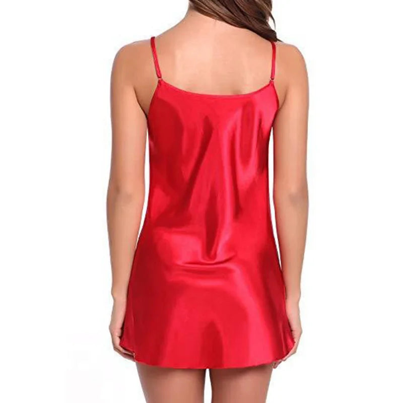 Sexy Silk Satin Night Dress - Sleeveless V-Neck Nightgown