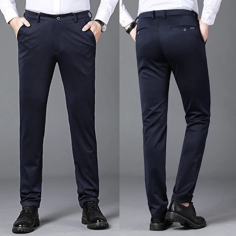 Spring Autumn Business Dress Pants - Elastic Waist Frosted Fabric Trousers