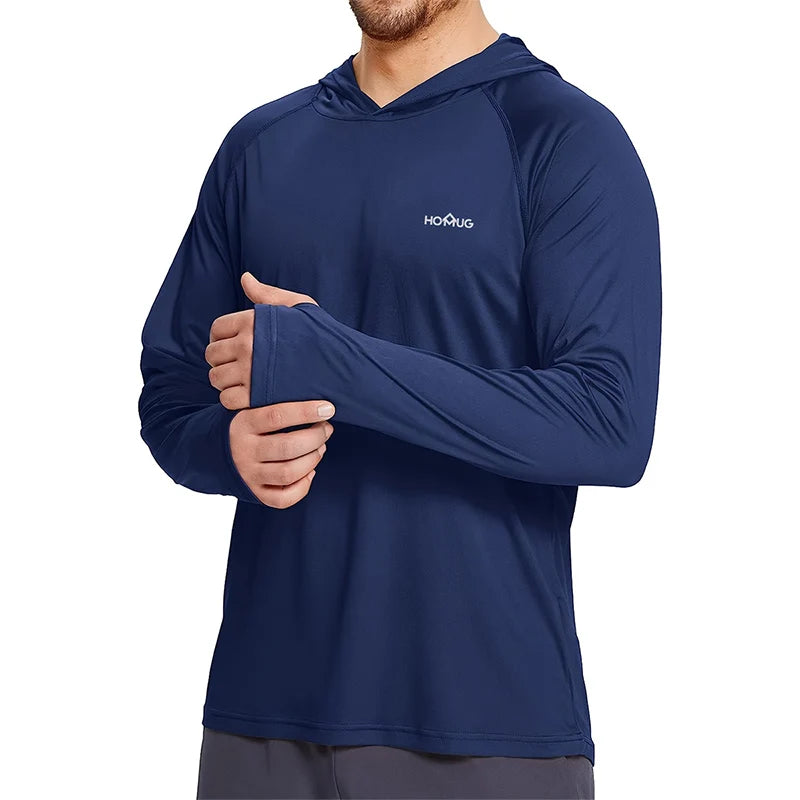Mens UPF50+ Long Sleeve Hoodie - Sun Protection Quick Dry Shirt
