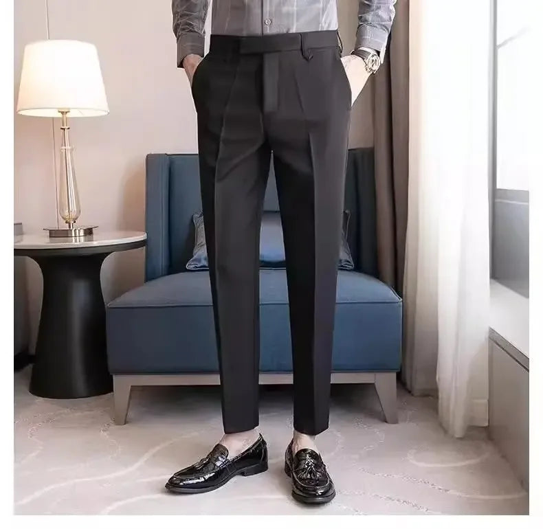 British Men's Suit Pants - Brown Black Slim Fit Trousers
