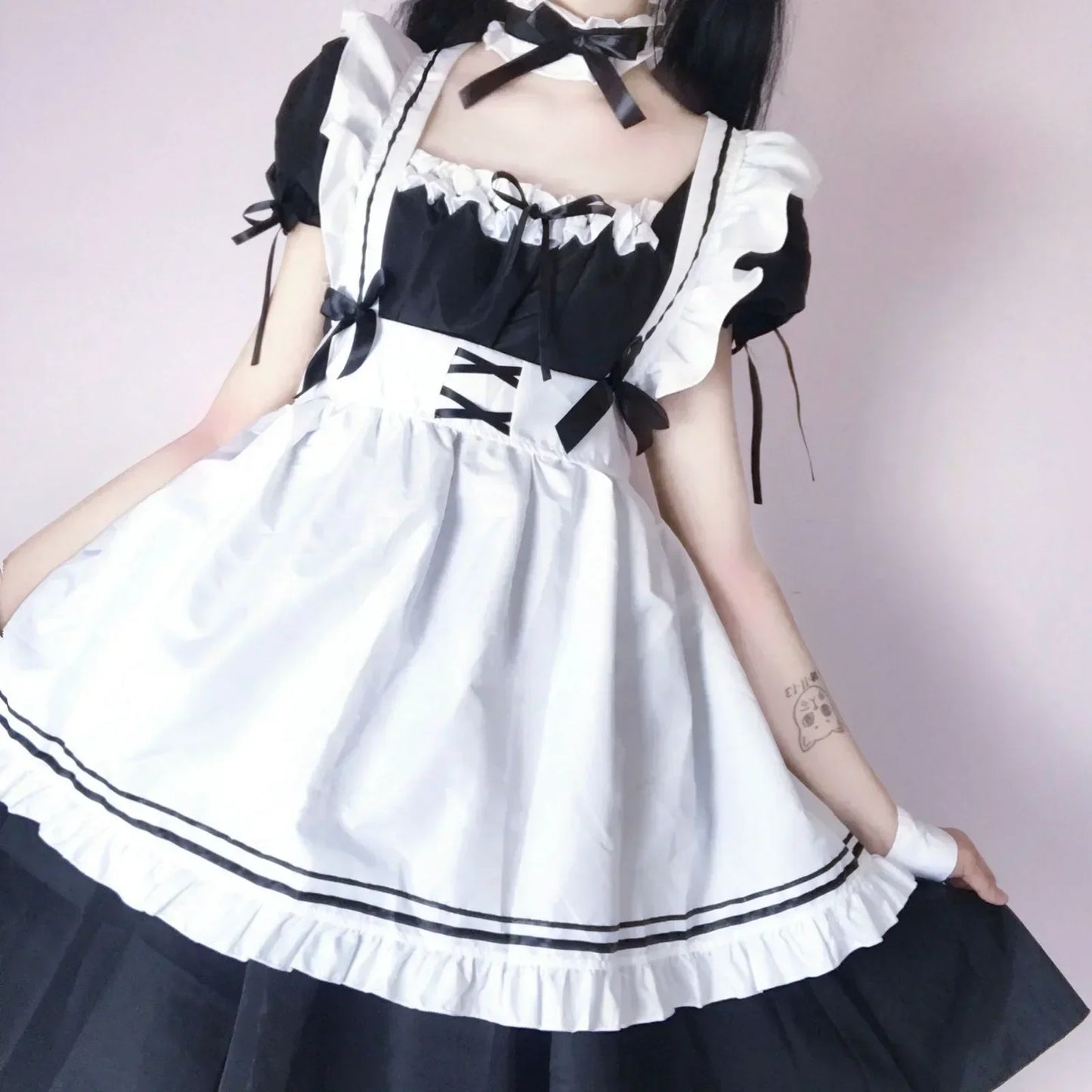 Black Pink Lolita Maid Costume - Cute Girls Women Cosplay Outfit