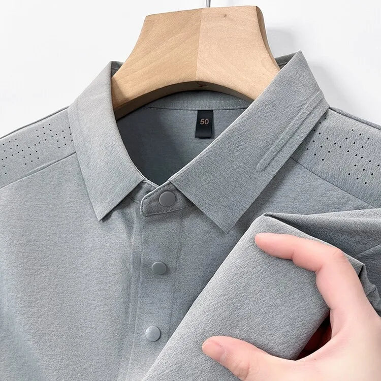 Men's Hollowed-out Polo Shirt - Breathable Slim Fit for Summer