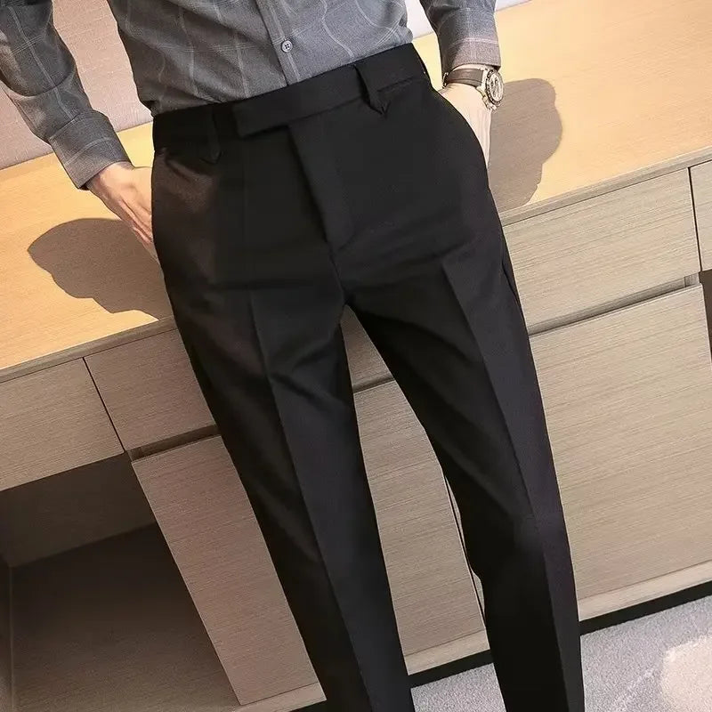 British Men's Suit Pants - Brown Black Slim Fit Trousers