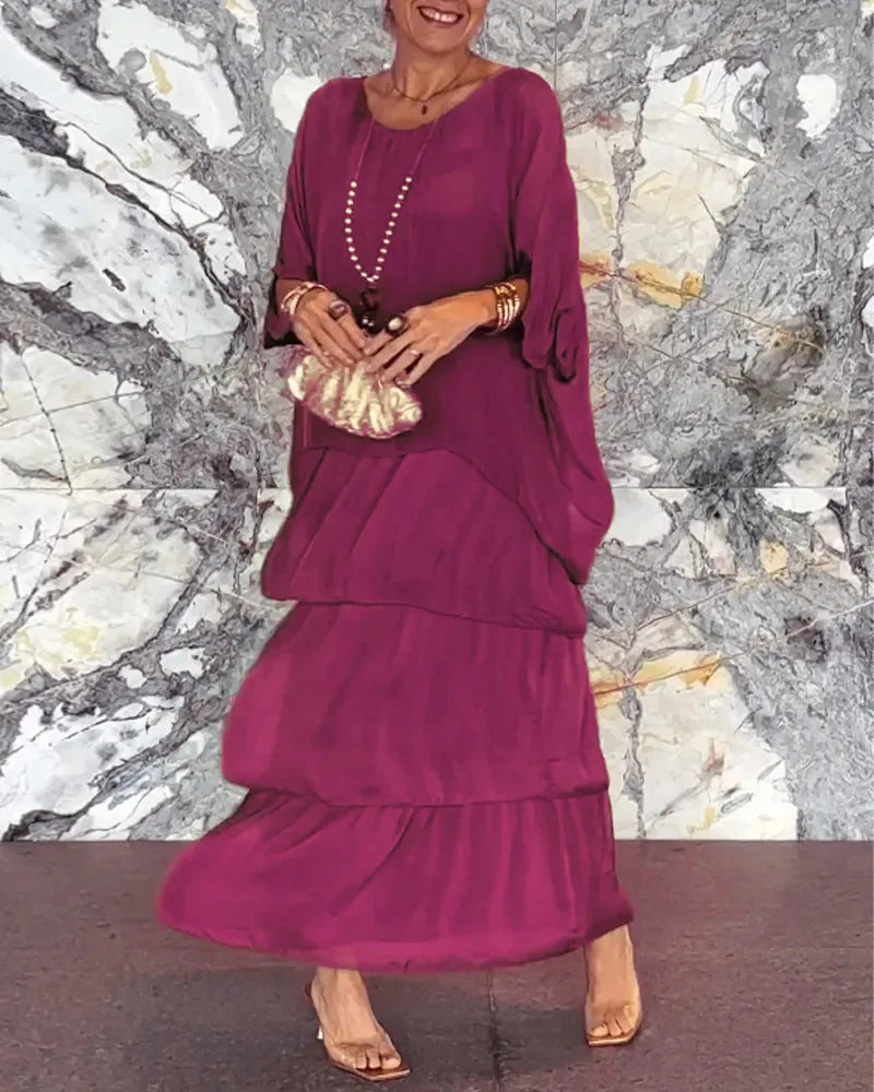 Women's Elegant Bat Sleeve Long Dress - Plus Size Robe