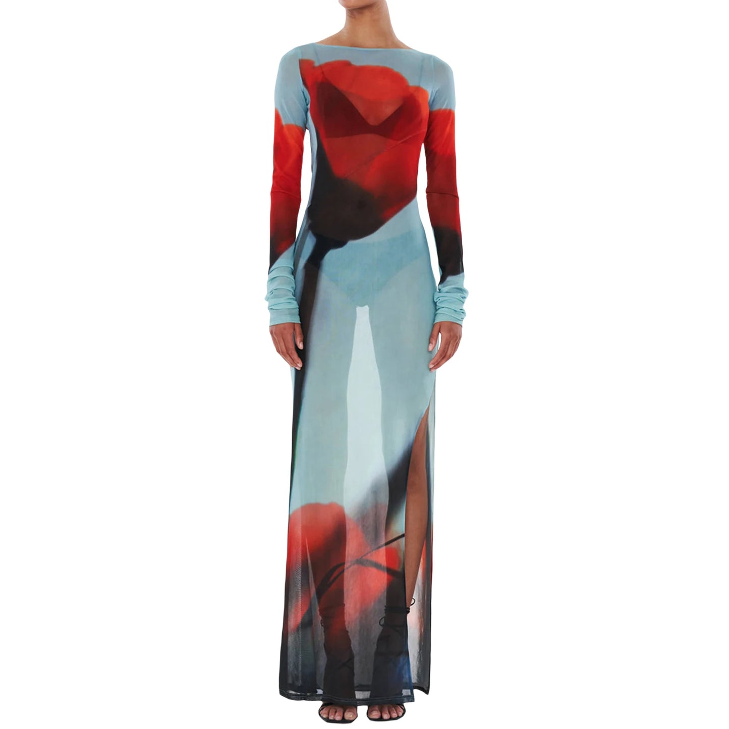 Sexy Women’s Slim Fit Beach Dress Cover-Up - Sheer Mesh Floral Print