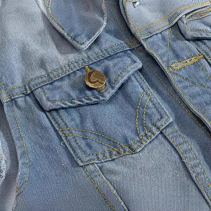 Autumn Men's Denim Vest - Vintage Ripped Style